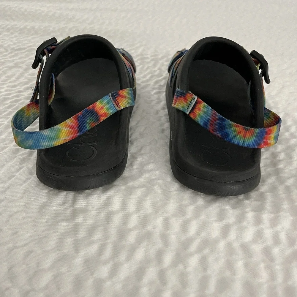 Chaco Kids Chillos Tie Dye Sport Sandals Black Rainbow Straps Size 4 Junior